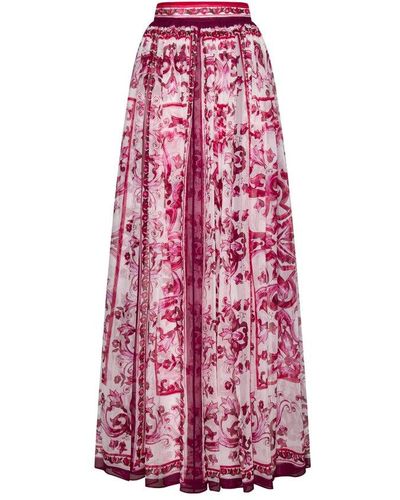 Dolce & Gabbana Long Majolica-printed Chiffon Skirt - Pink