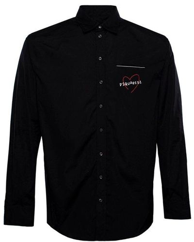 DSquared² Logo-printed Long Sleeved Buttoned Shirt - Black