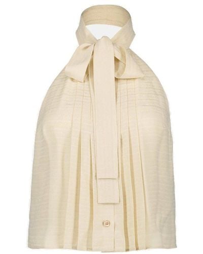 Prada Logo-jacquard Tie-neck Open Back Top - Natural