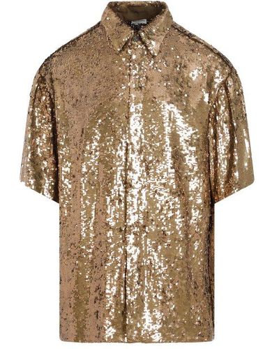 Dries Van Noten Sequinned Short-sleeve Shirt - Brown