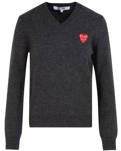 COMME DES GARÇONS PLAY V-neck Knitted Sweater - Gray