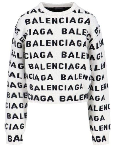 Balenciaga Intarsia-logo Crew-neck Sweater - White