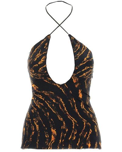 The Attico Abstract Printed Open Back Top - Black