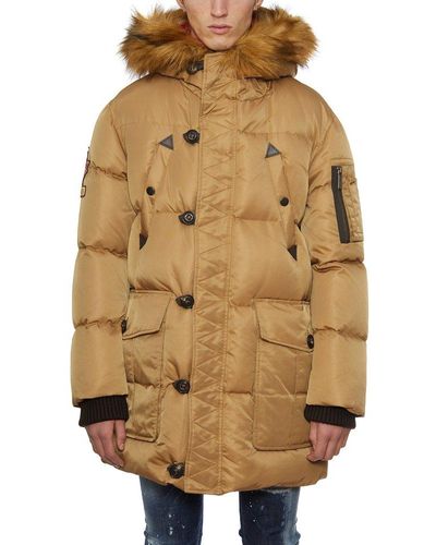 DSquared² Logo-patch Hooded Padded Coat - Natural