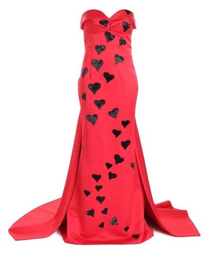 Moschino Embellished Heart Sleeveless Maxi Dress - Red