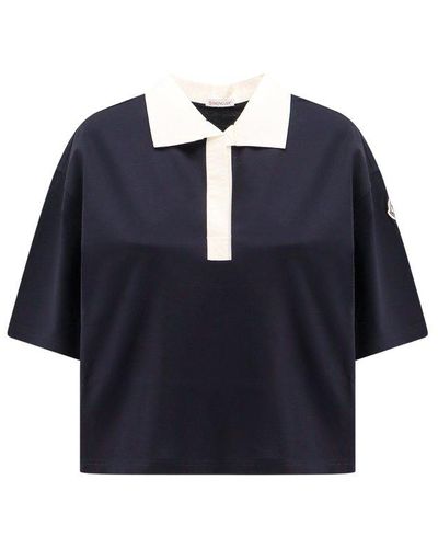 Moncler Logo Patch Cropped Polo Shirt - Blue