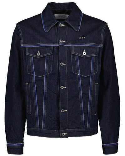 Off-White c/o Virgil Abloh Zip-detailed Buttoned Denim Jacket - Blue
