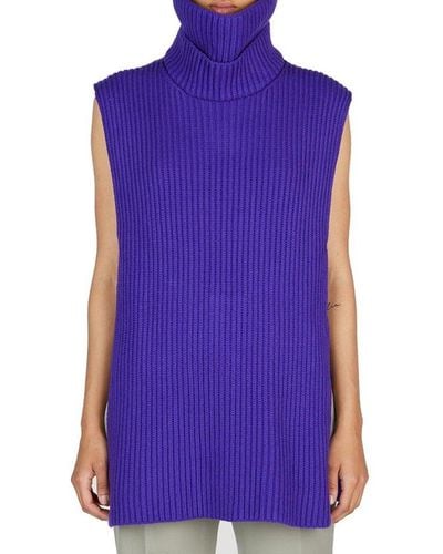 Jil Sander Roll-neck Rib-knit Sleeveless Top - Purple