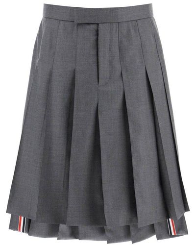 Thom Browne Light Wool Pleated Skirt - Gray