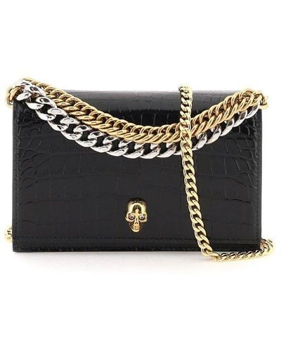 Alexander McQueen Small 'skull' Bag With Chains - Black