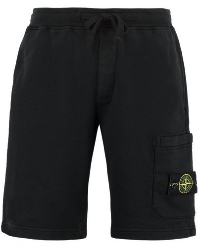 Stone Island Logo-appliquéd Cotton Drawstring Shorts - Black