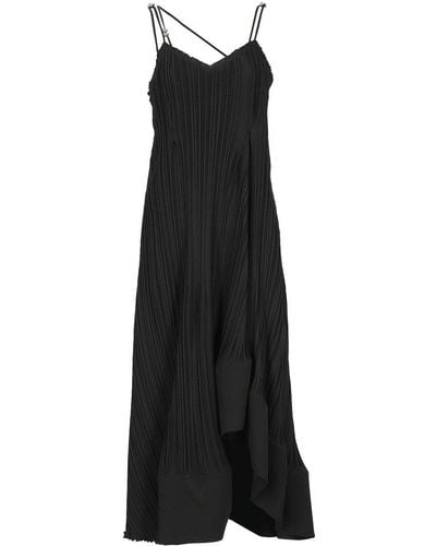 Lanvin Pleated Asymmetric-hem Sleeveless Midi Dress - Black