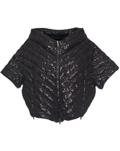 Herno Micro Sequin Embellished A-line Jacket - Black