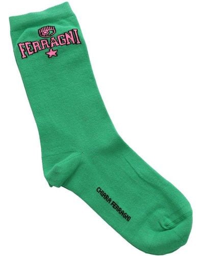 Chiara Ferragni Logo Embroidered Socks - Green