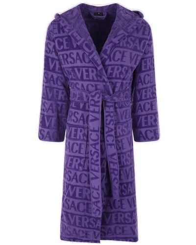Versace All-over Patterned Belted Towelling Robe - Purple