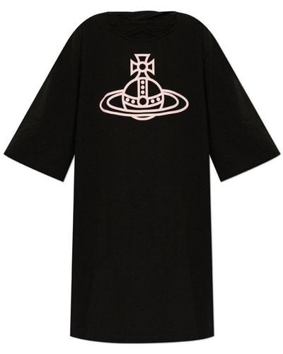Vivienne Westwood Logo Printed Crewneck Oversized Dress - Black