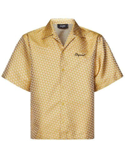 DSquared² Geometric-printed Short-sleeved Buttoned Shirt - Natural