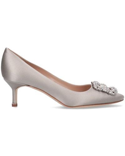 Manolo Blahnik Hangisi Pointed-toe Court Shoes - Grey