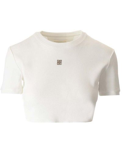 Givenchy Logo Plaque Ribbed-knit Cropped Top - Natural