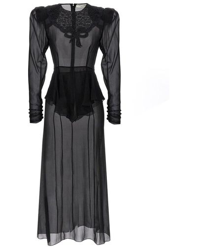 Alessandra Rich Peplum Waist Semi-sheer Midi Dress - Black