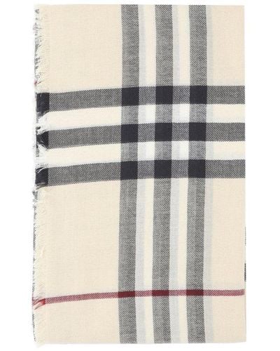 Burberry Check Printed Frayed-edge Scarf - Natural
