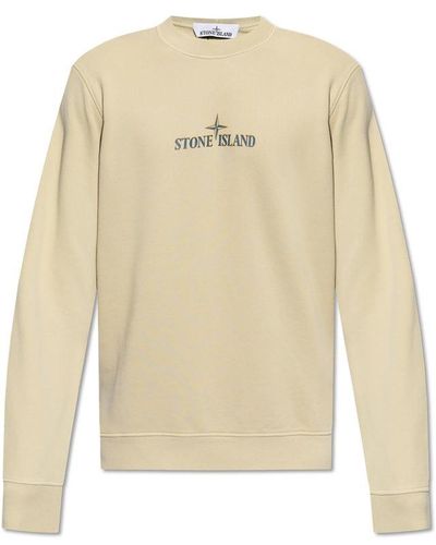 Stone Island Logo Printed Crewneck Sweatshirt - Natural