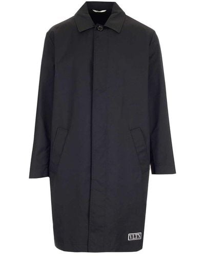 Valentino Logo Patch Single-breasted Coat - Blue