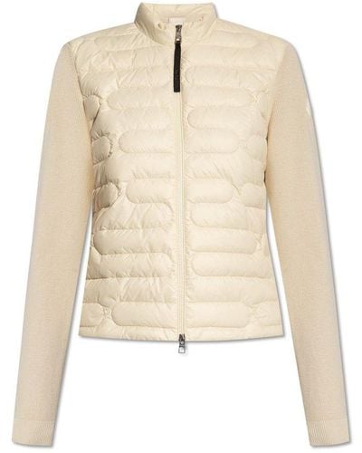 Moncler Cardigan With Quilted Front, - Natural