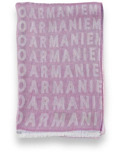 Emporio Armani Logo Jacquard Fringed Scarf - Purple
