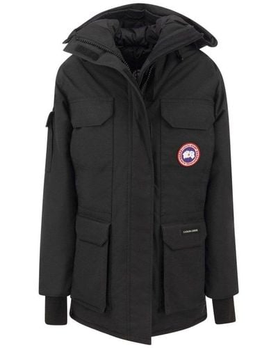 Canada Goose Logo Patch Hooded Coat - Black