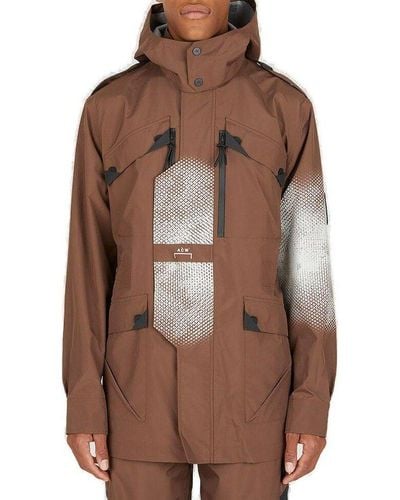 A_COLD_WALL* * Logo Printed Shell Hooded Jacket - Brown