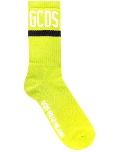 Gcds Logo Intarsia Crew Socks - Yellow