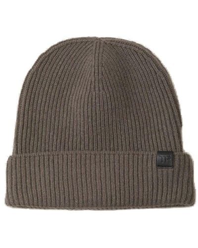 Tom Ford Logo Patch Ribbed Knit Beanie - Brown
