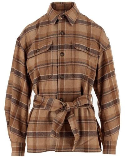 Polo Ralph Lauren Wool Blend Shirt With Check Pattern - Brown