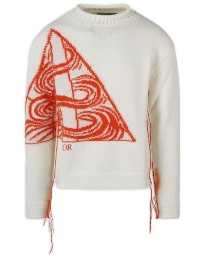 Dior Logo Embroidered Crewneck Sweater - White