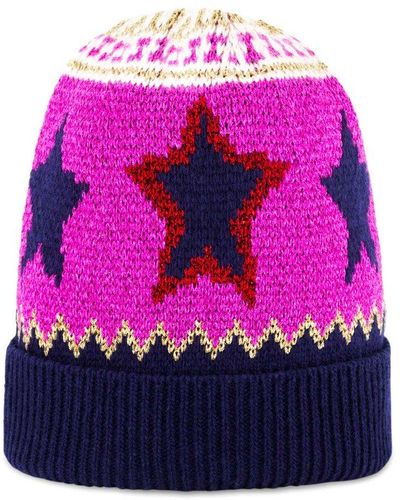 Rabanne Star Embroidered Colour Block Beanie - Pink