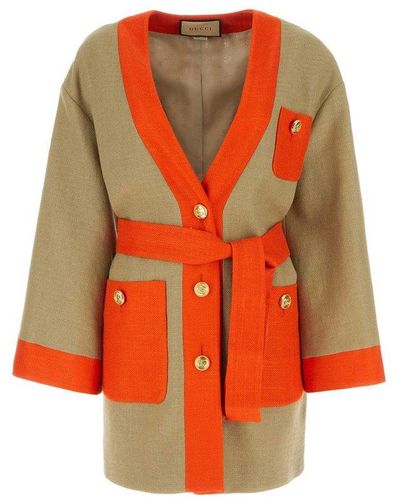 Gucci V-neck Belted Jacket - Orange