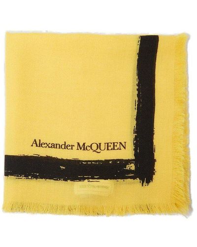 Alexander McQueen Graffiti-printed Frayed Edge Scarf - Yellow