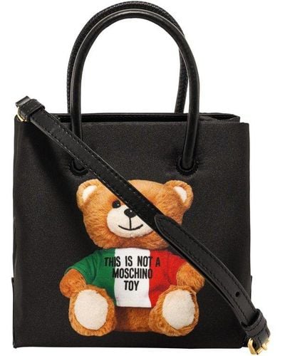 Moschino Italian Teddy Bear Print Tote Bag - Black