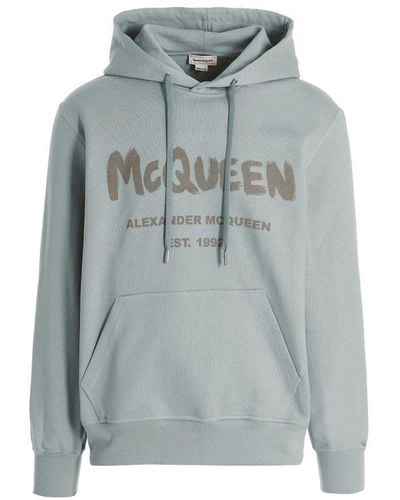 Alexander McQueen Felpa Con Cappuccio Stampa Logo - Grey