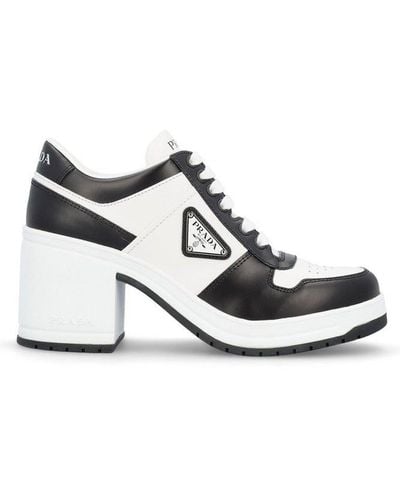 Prada Downtown High-heeled Lace-up Sneakers - White