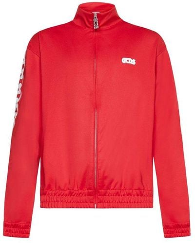 Gcds Logo Printed Funnel Neck Zipped Jacket - Red