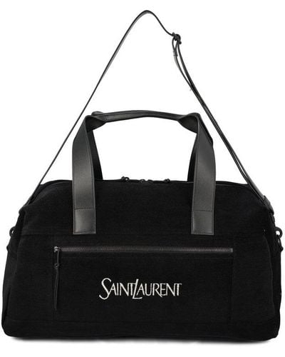 Saint Laurent Logo Embroidered Zip-up Duffle Bag - Black
