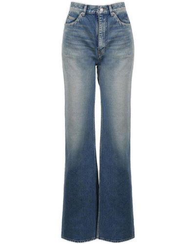 Saint Laurent Button Detailed Straight Leg Jeans - Blue