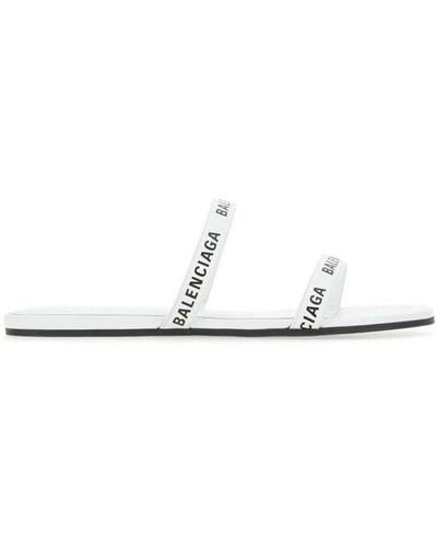 Balenciaga Logo Print Double Strap Sandals - White