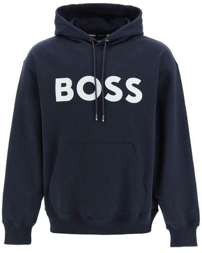 BOSS Logo Print Hoodie - Blue