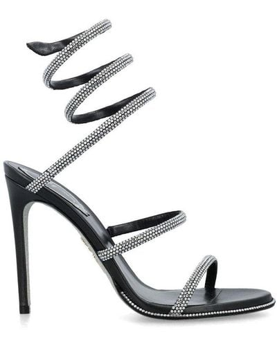 Rene Caovilla René Caovilla Embellished Spiral Strap Heeled Sandals - Black