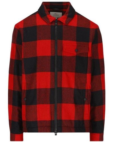 Woolrich Checked Zipped Shirt Jacket - Red