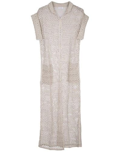 Brunello Cucinelli Net Short-sleeved Knitted Cardigan - White