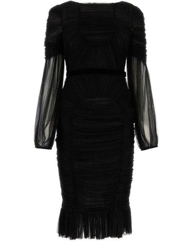 Tom Ford Semi-sheer Long-sleeved Midi Dress - Black